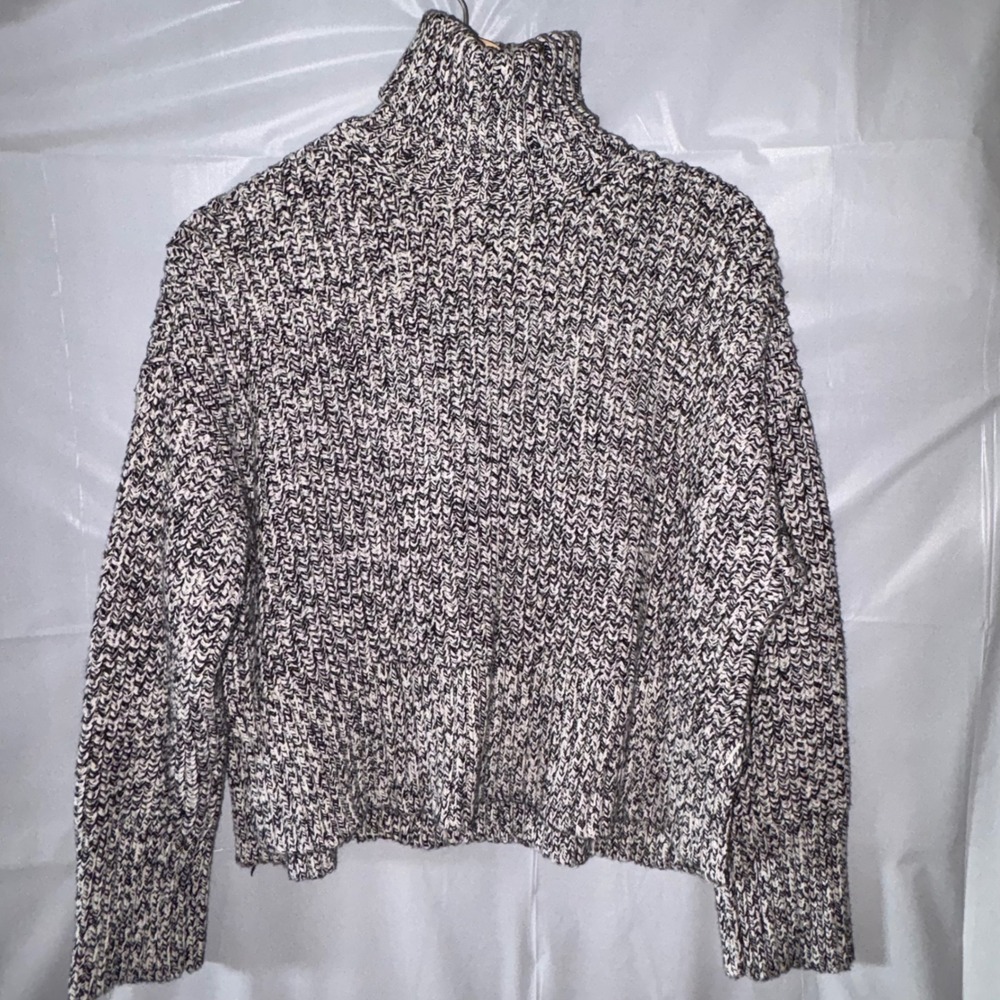 Madewell Marled Black White Chunky Knit Turtleneck Sweater Small Pullover